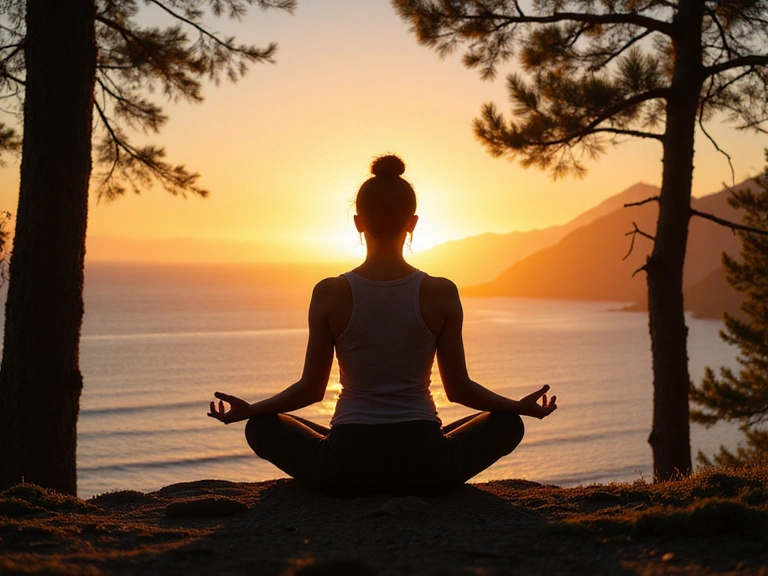 Persona meditando en la naturaleza